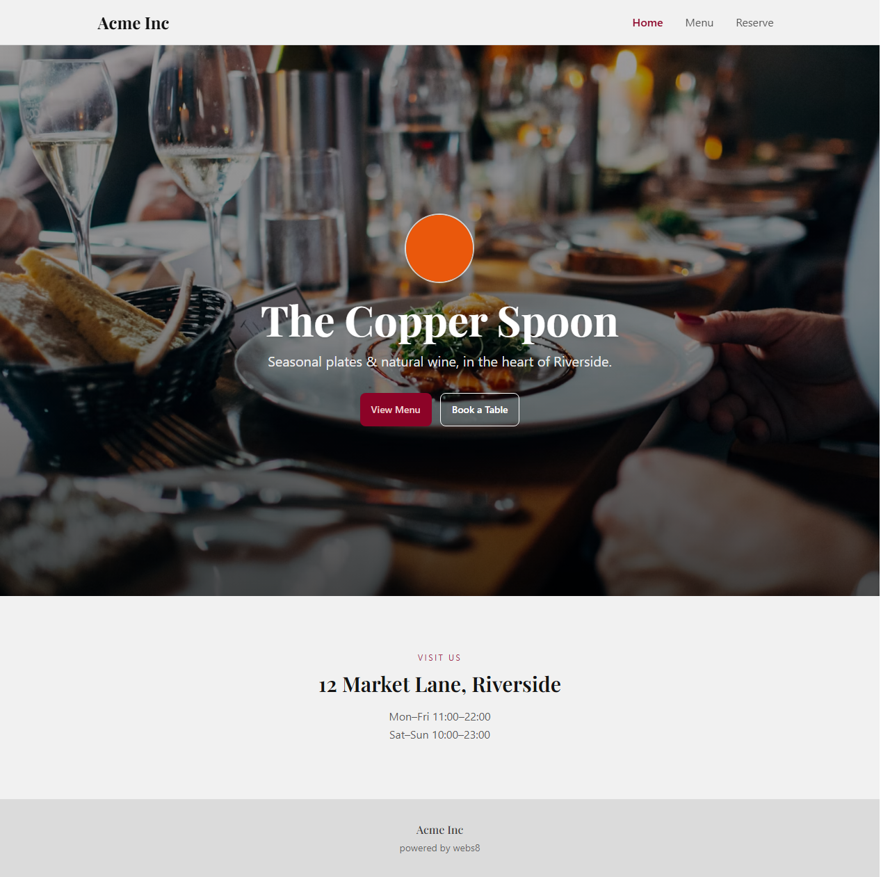 Public restaurant menu page