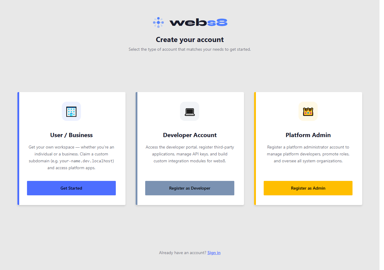 webs8 tenant sign-up form